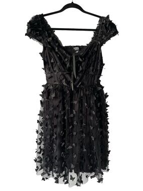 Cosmic Aura Black Butterfly Appliqué Mini DressM
